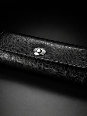 WOLF Black Leather Clutch with Silver Turn-Lock